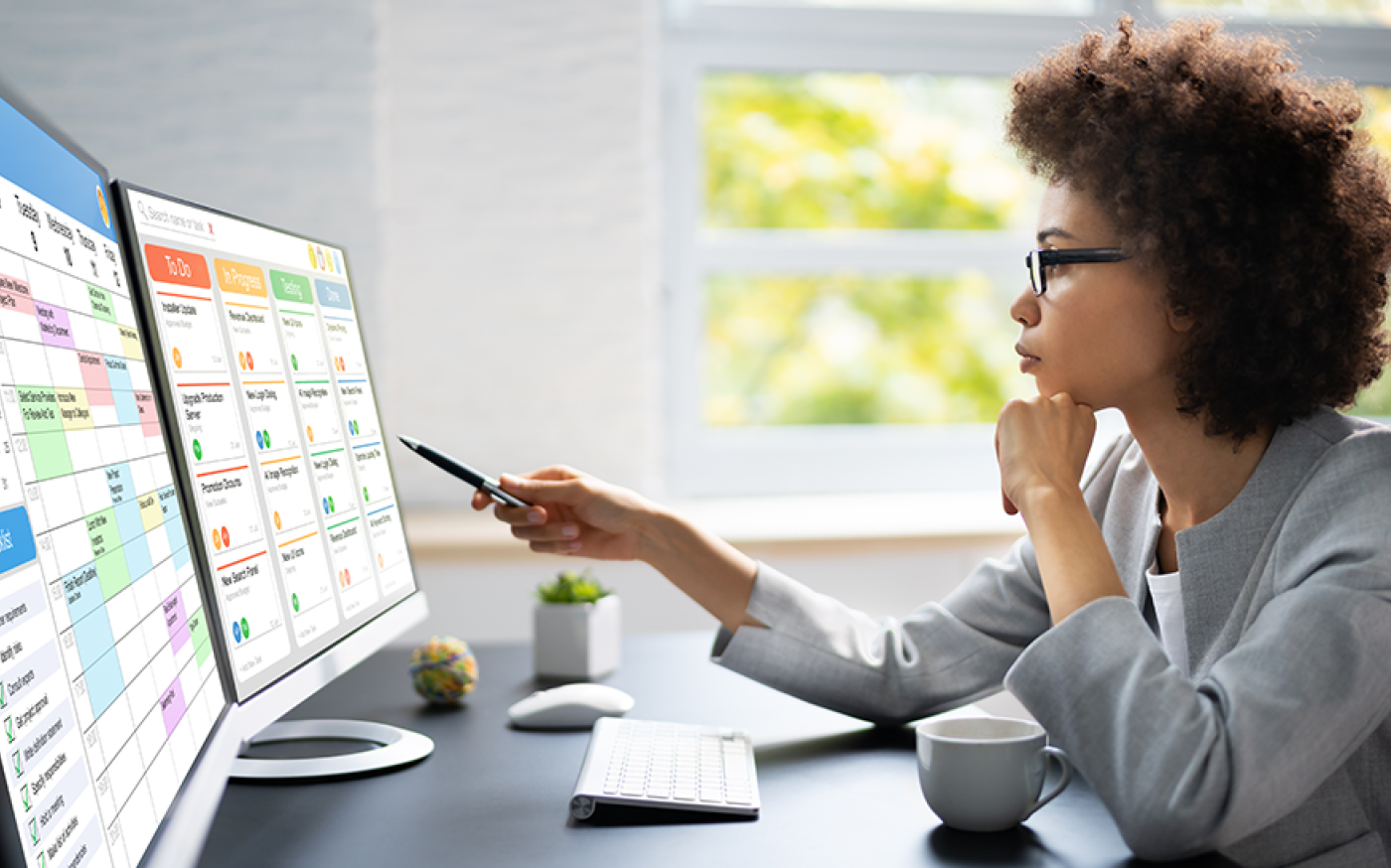 woman looking at a monitor